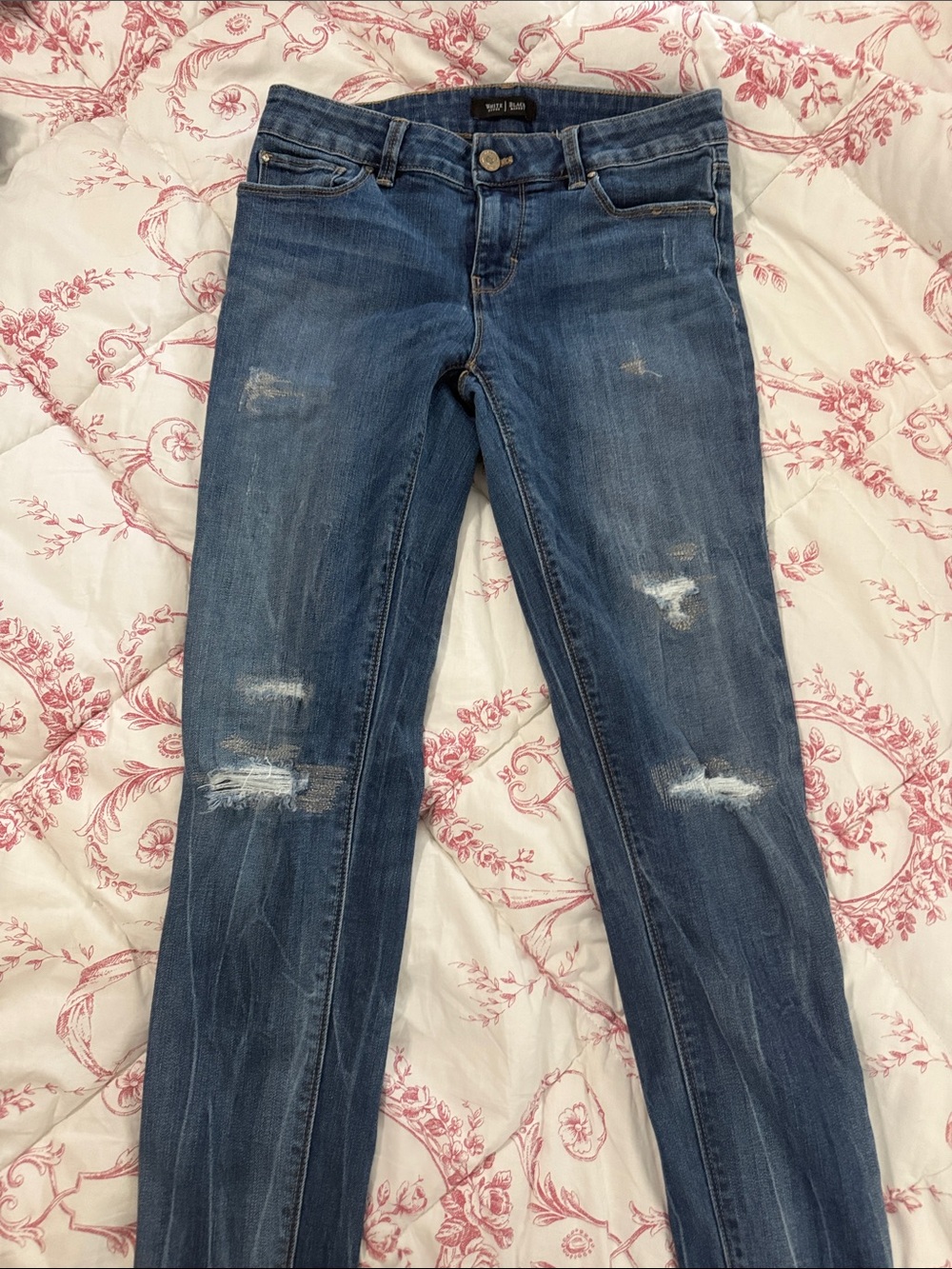 White House Black Market Distressed Blue Skinny Jeans